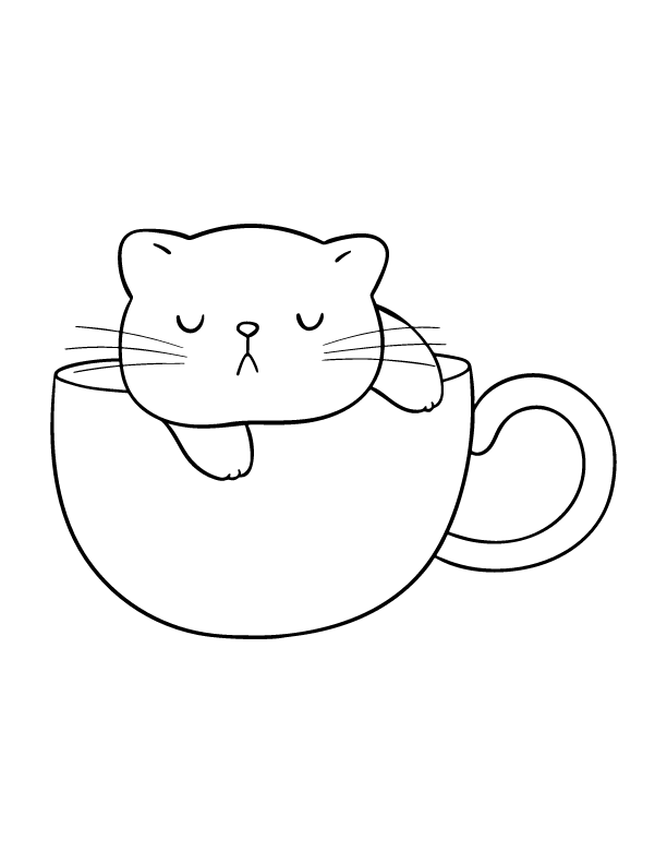 Kitten in the cup coloring
